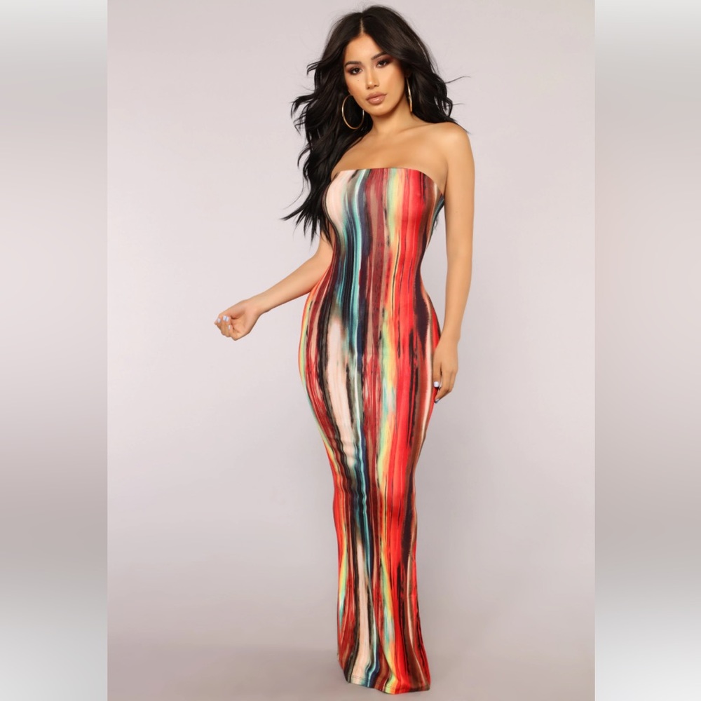 Fashion Nova “Work of Art” Strapless Bodycon Maxi dress Sz XS